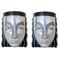 Art Deco Style Female Face Mask Wall Sconce