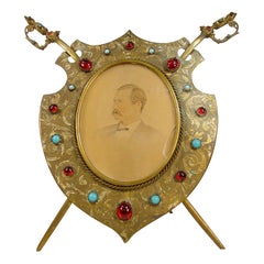 Antique Brass Sword and Shield Picture Frame, circa 1860