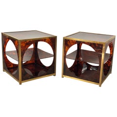 French Tortoiseshell Brass Coffee Side Tables in Christian Dior Style, 1970s