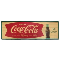 Vintage 1963 Coca-Cola Fishtail Metal Tin Sign
