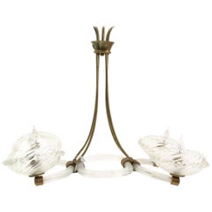 Exceptional 1940s Murano Four Arm Crystal and Brass Chandelier