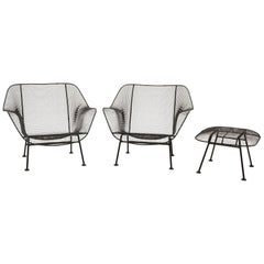 Pair of Sculptura Outdoor Lounge Chairs and Ottoman by Russell Woodard, Restored