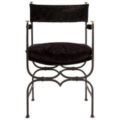 Early 20th Century French Iron and Velvet Hall Armchair