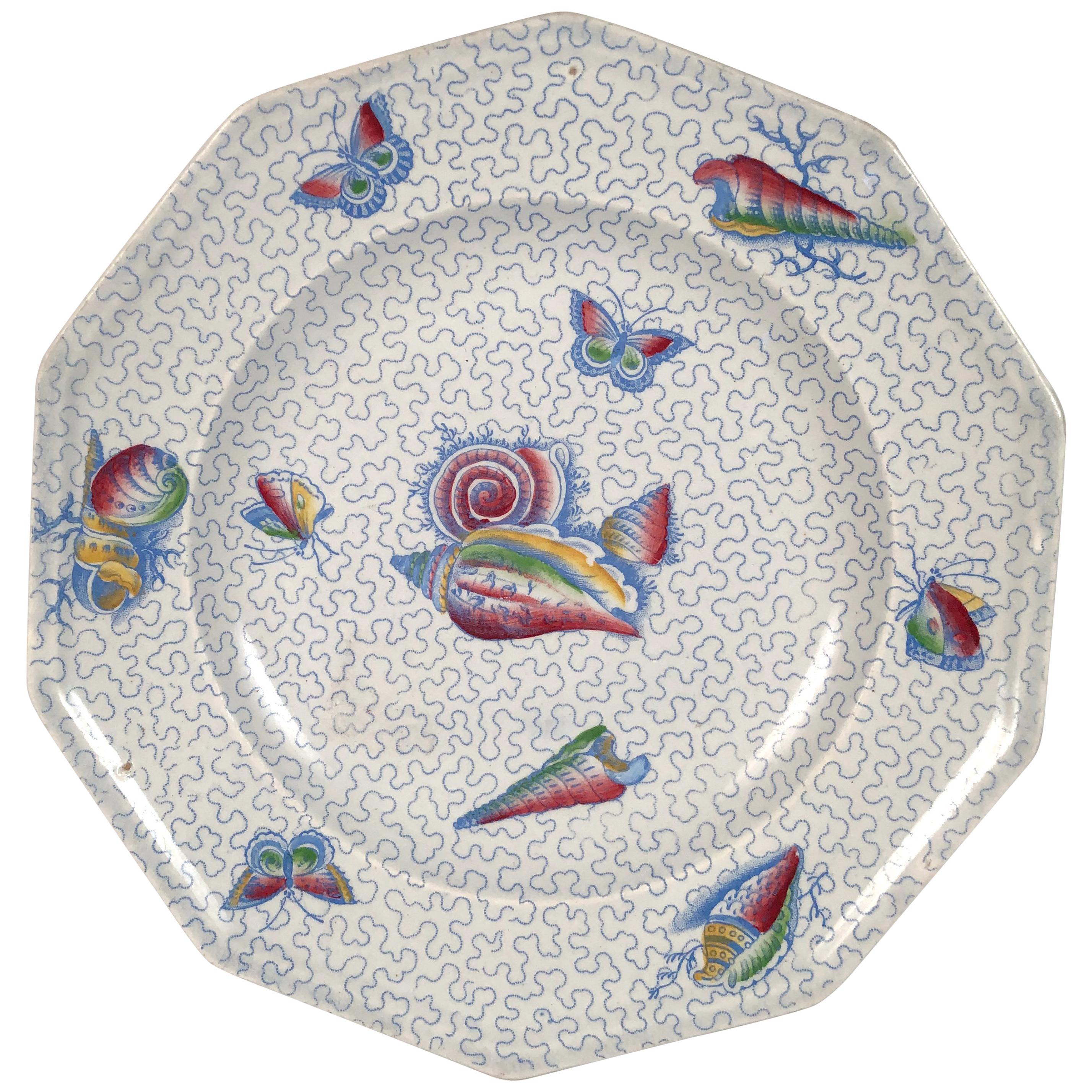 Staffordshire Sea Shell and Butterfly Plate, circa 1820-1830