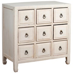 Chinese Retro White Painted Wood Nine-Drawer Apothecary Chest, circa 1950