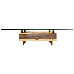 Customizable Blue Mahoe and Brass Base Low Coffee Table