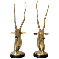 Pair of Brass Kudu or Antelope Busts