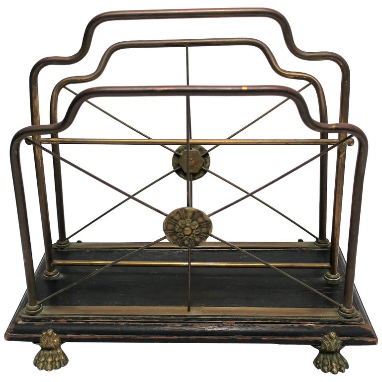 Regency Magazine Rack Regency Brass and Black Lacquer Magazine Rack For Sale at 1stDibs