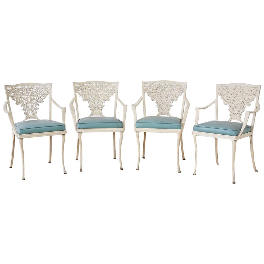 Set of Four French Aluminum Floral Garden Patio Chairs