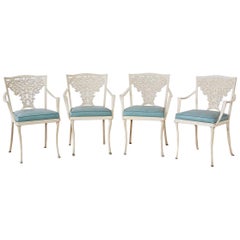 Set of Four French Aluminum Floral Garden Patio Chairs