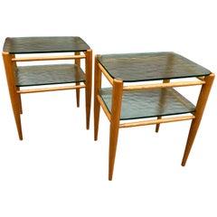 Rare Pair of Bruno Mathsson Oak and Glass Side Tables