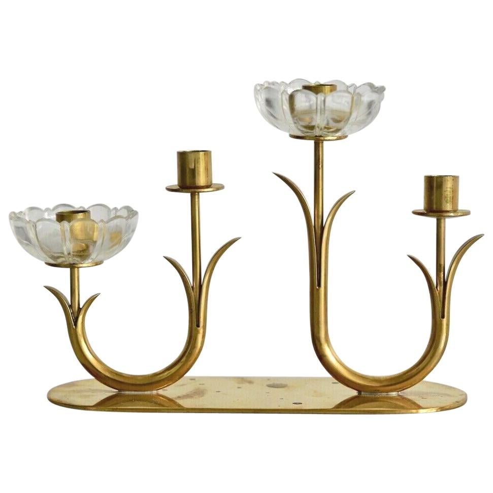 Gunnar Ander Ystad Metall Schweden Brass and Glass Flowers Candleholder