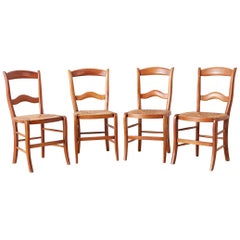 Set of Four Country French Rush Seat Dining Chairs