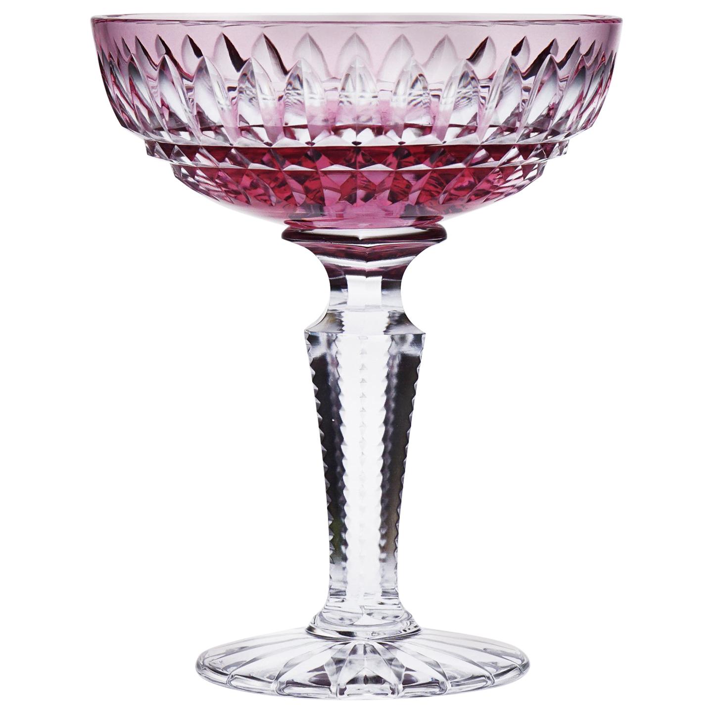 Champagne Glass in Pink Crystal Handcut For Sale