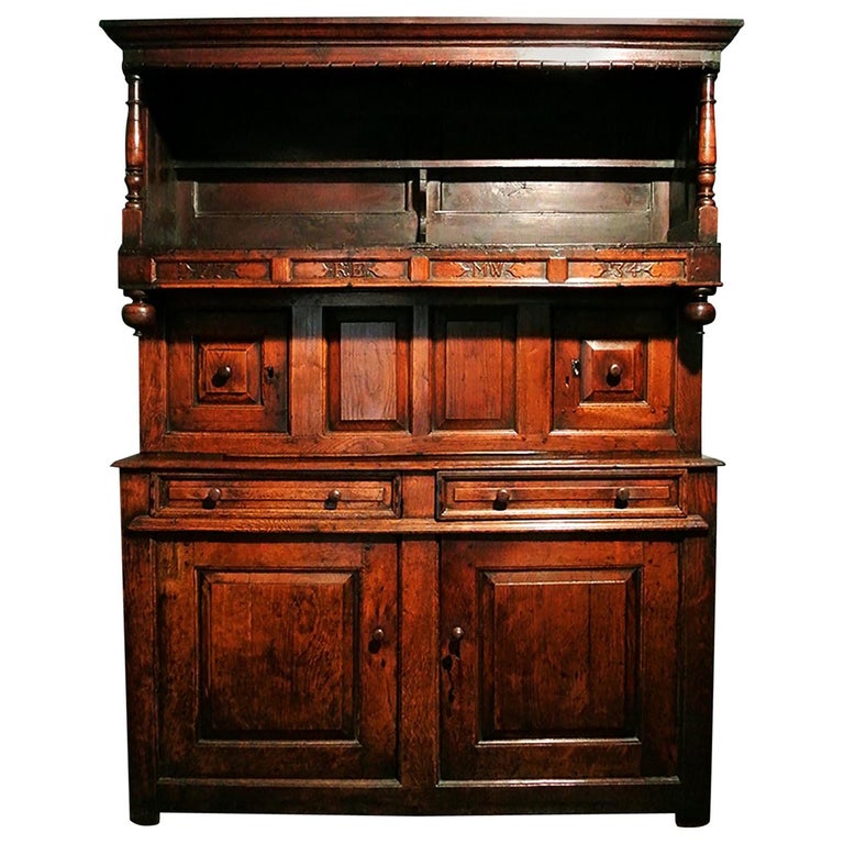 Original and Early Tridarn Cupboard, Initialed and Dated 1734 For Sale