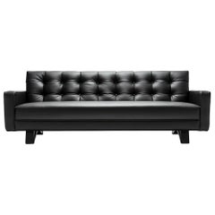 Zeitgenössisches Adoni Obsidian Sofa aus schwarzem Leder und natürlichem Wachs