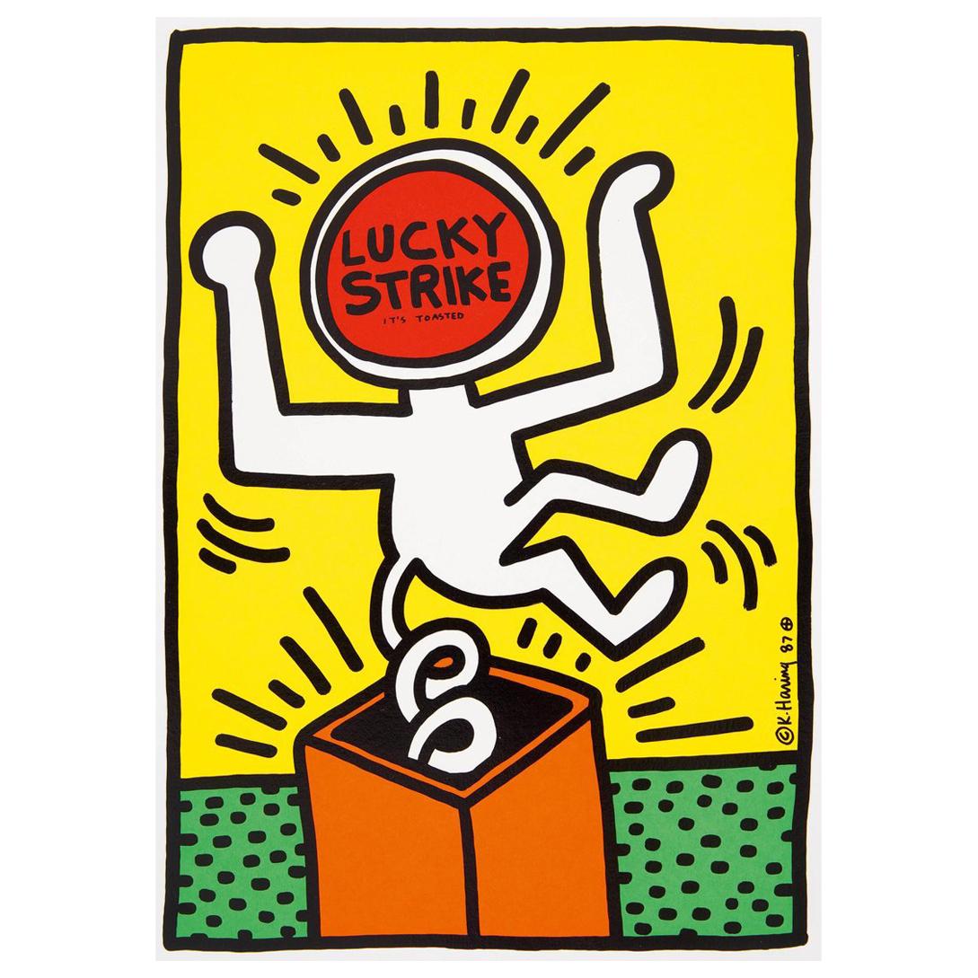 Keith Haring 'Lucky Strike II' Rare Original 1987 Poster Print on Wove Paper For Sale