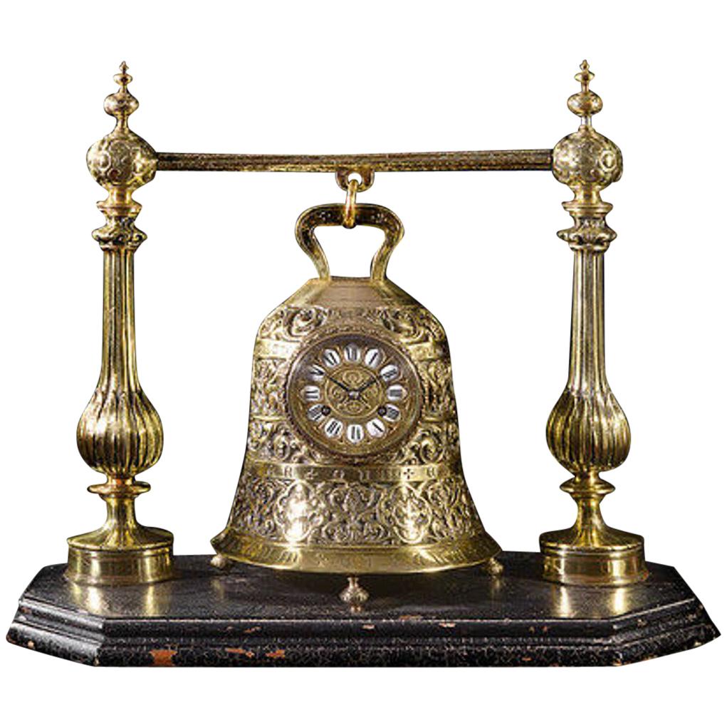 Late 19th Century French Brass Bell Clock on Stand For Sale