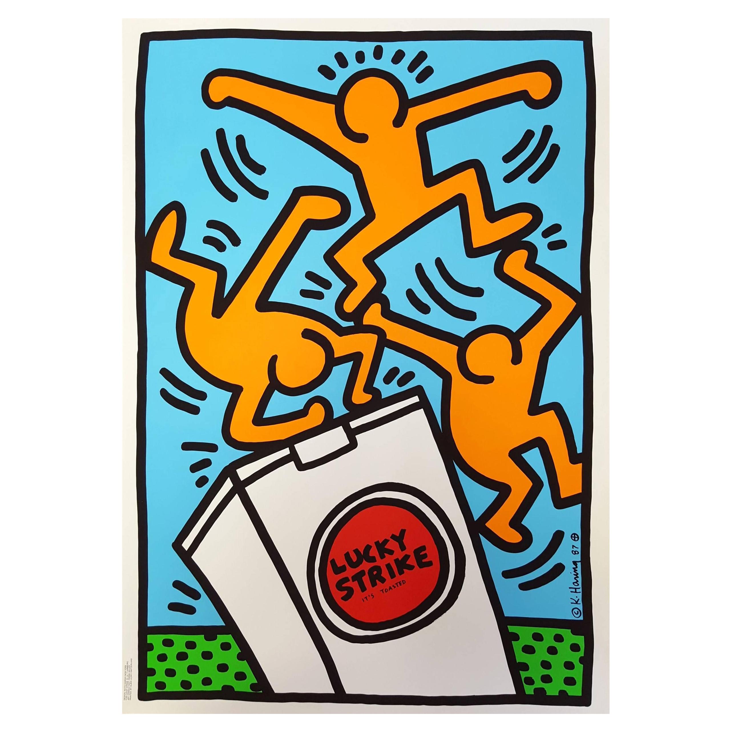 Keith Haring 'Lucky Strike III' Rare Original 1987 Poster Print on Wove Paper For Sale
