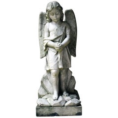Antique Finely Carved 19th Century White Marble Graveyard Monument of an Angel