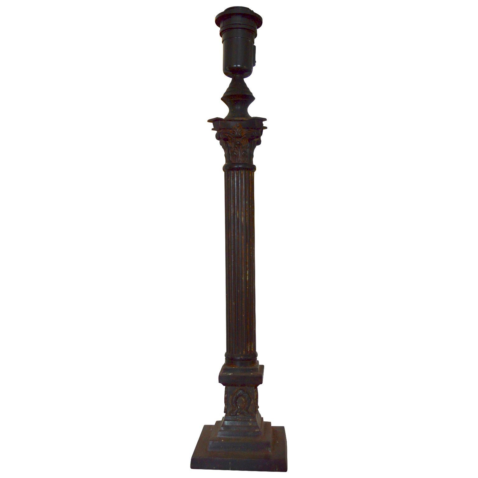 Edwardian Cast Iron Column Table Lamp For Sale