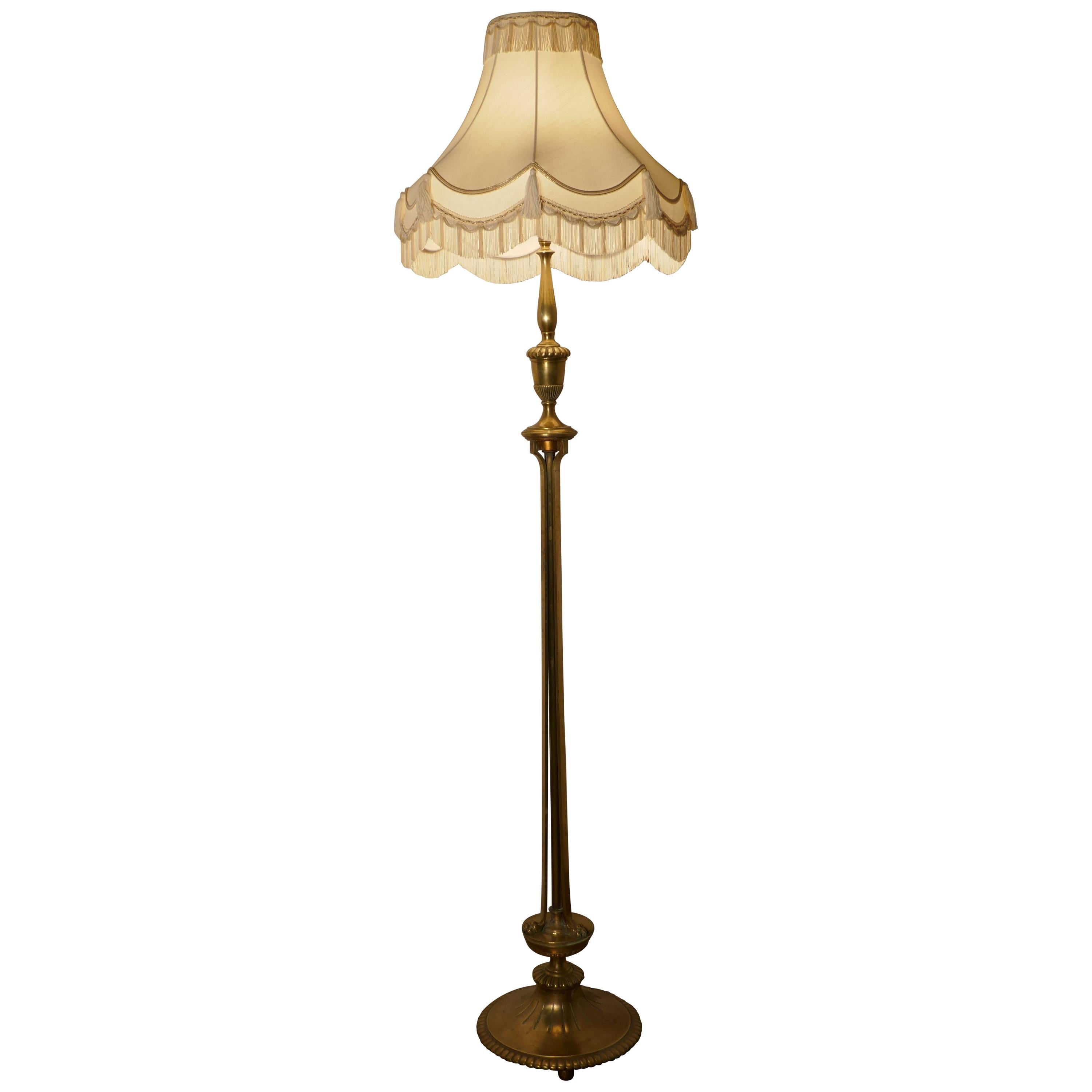 Arts & Crafts Brass Floor Lamp, Regency Style Standard Lamp