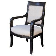 French Ebonized Armchair with Upholstered Seat