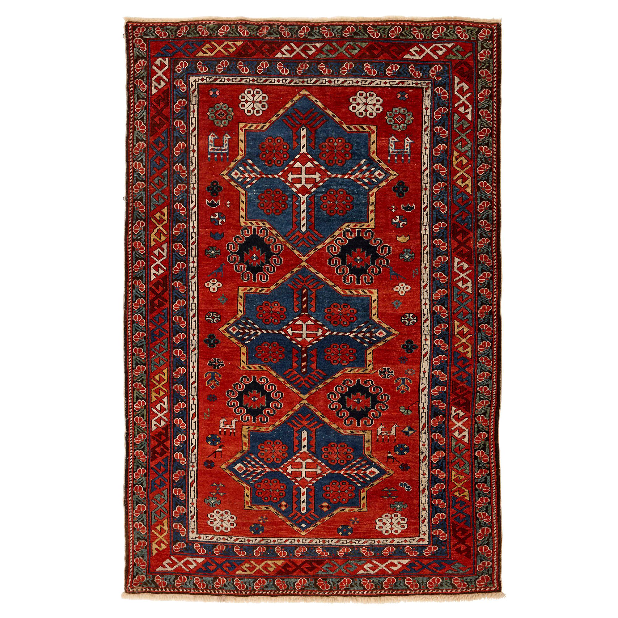 Antique Caucasian Hand-Woven Wool Rug For Sale