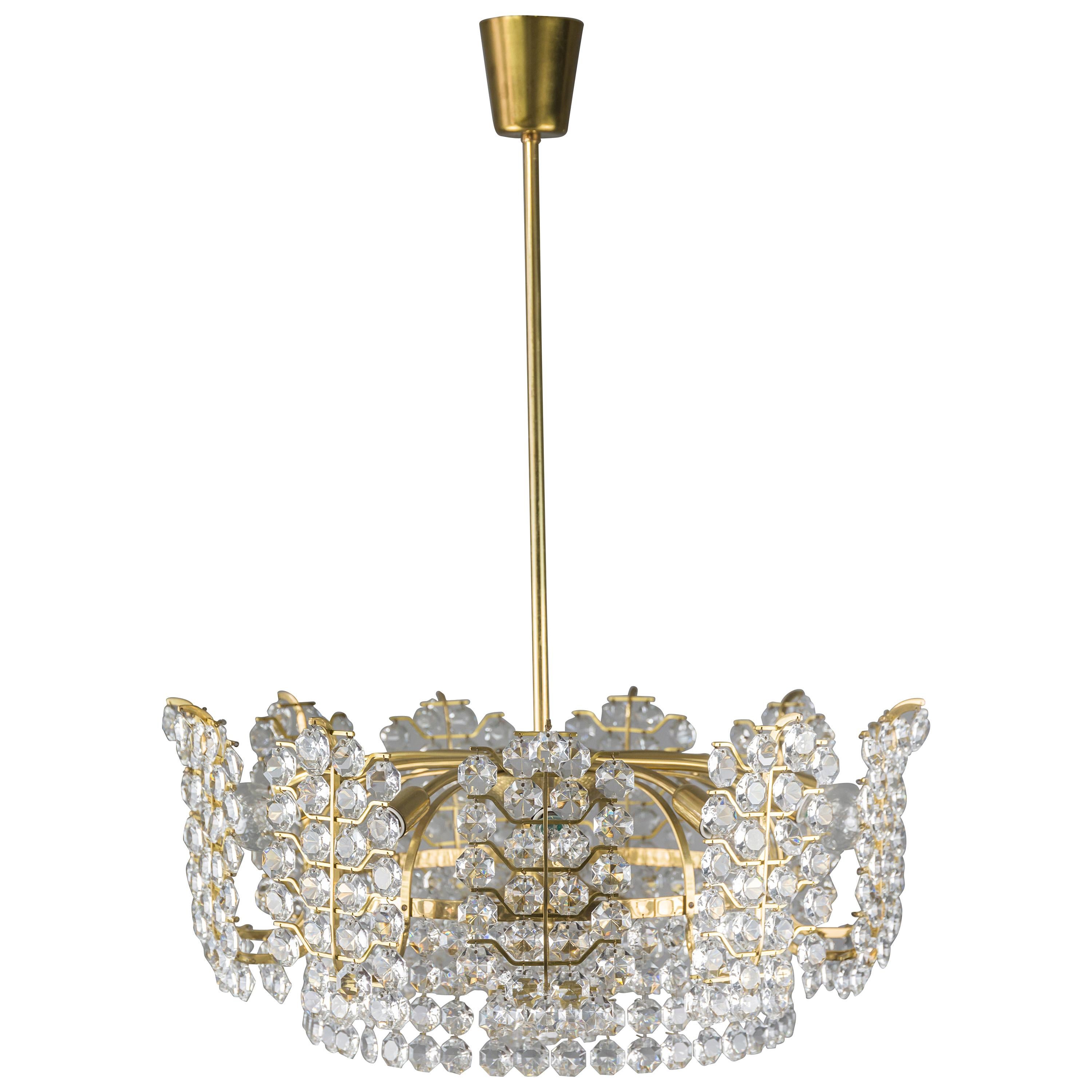 Big Crystal Glass Bakalowits Chandelier, Vienna, 1950s For Sale