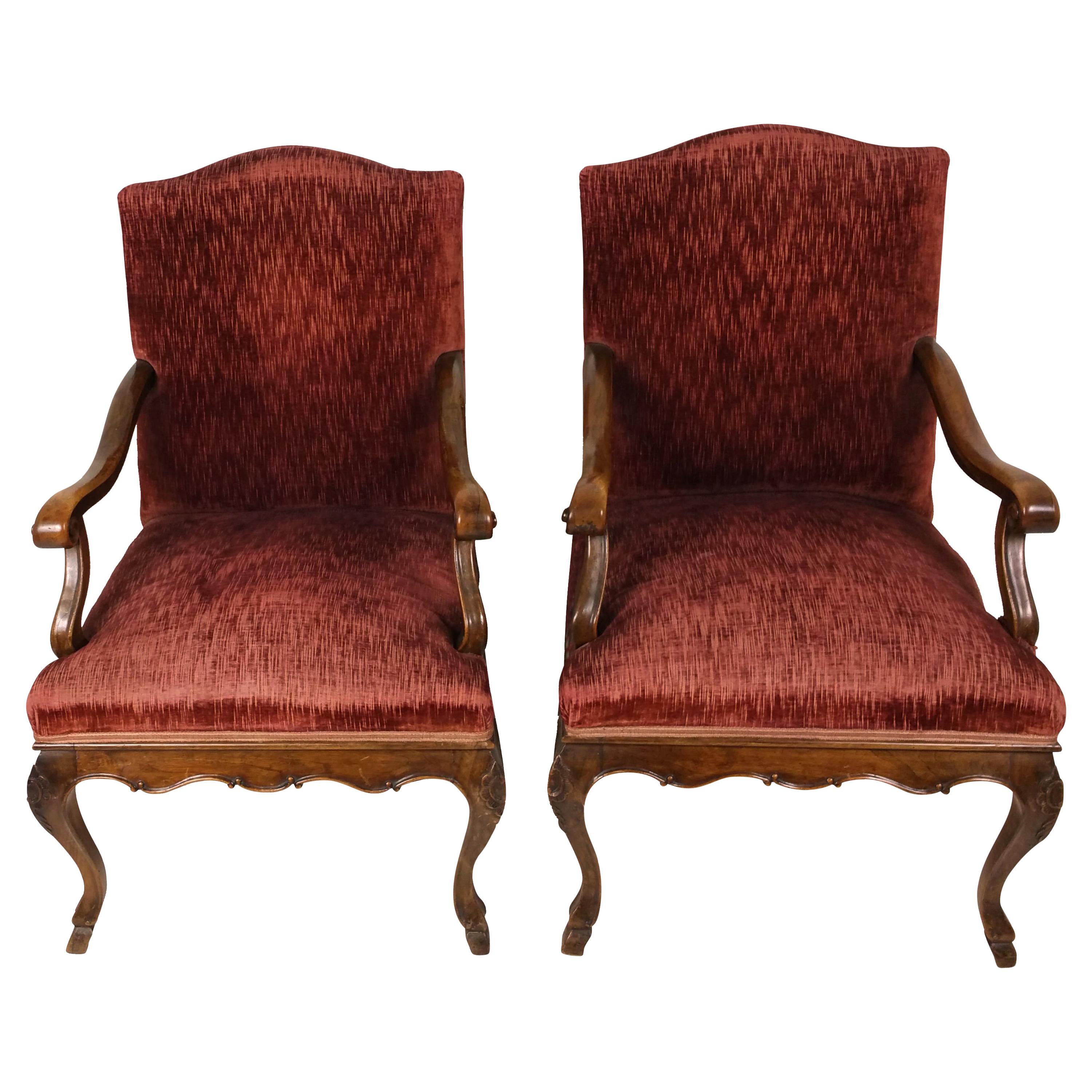 Pair of Large 19th Century French Solid Walnut Upholstered Chairs For Sale 6