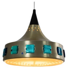 DRGM MidCentury Space Age Golden Aluminium "UFO" Swedish Chandelier, 1960