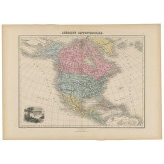Carta geografica antica dell'America settentrionale e centrale di Migeon del 1880