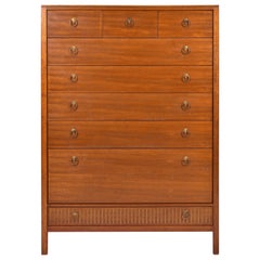 Mid-Century Modern Teak and Brass Tall Chest of Drawers