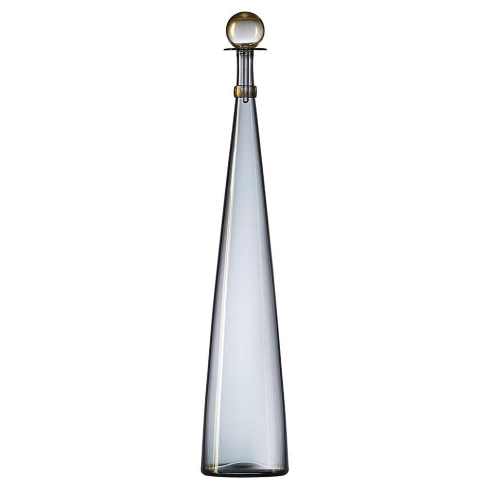 Smoke Gray Glass Decanter with Gold Leaf Stopper, Hand Blown Vase by Vetro Vero at 1stDibs buy