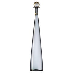 Smoke Gray Glass Decanter with Gold Leaf Stopper, Hand Blown Vase by Vetro Vero