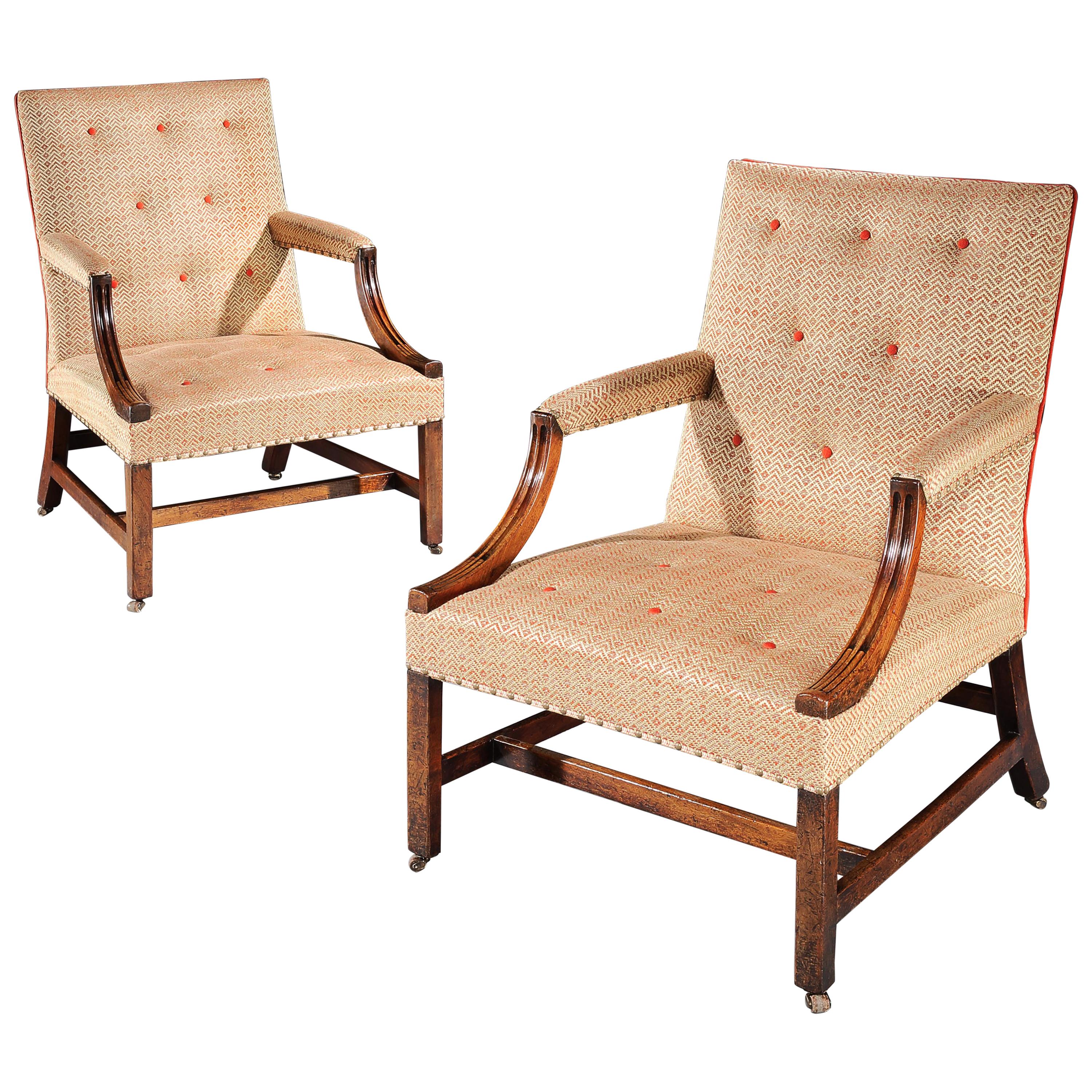 Pair of Early George III Gainsborough Armchairs For Sale