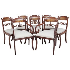 Antique Set of Eight Regency Mahogany and Brass Inlaid Dining Chairs