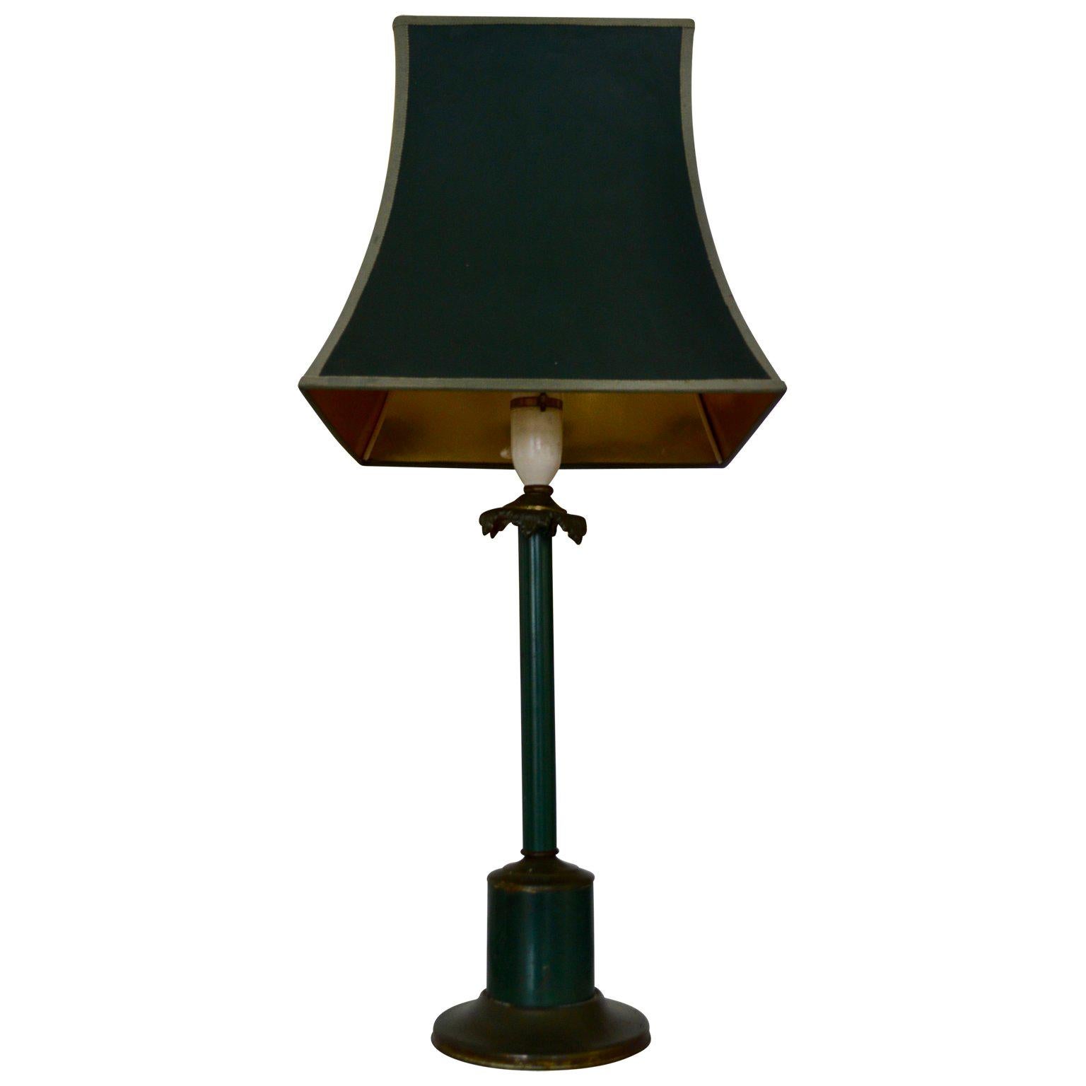 Dark Green Metal Column Table Lamp For Sale