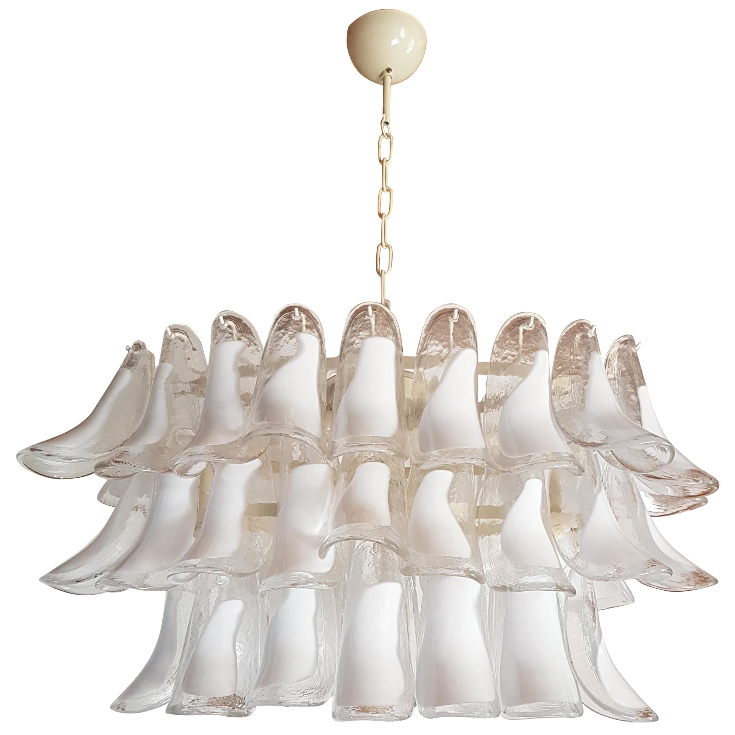 Mazzega Mid Century Modern White Murano Glass Oval Chandelier 2 Available Mazzega Mid Century Modern White Murano Glass Oval Chandelier 2 Available