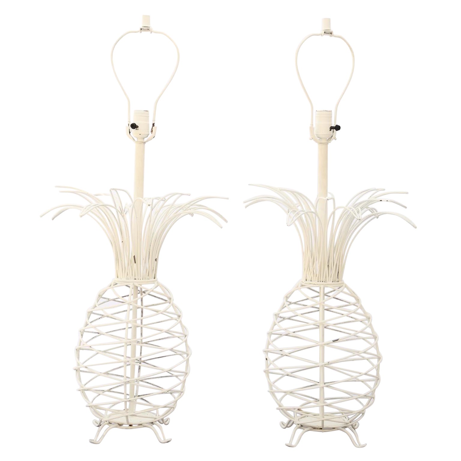 Pair of Vintage Wire Pineapple Lamps For Sale