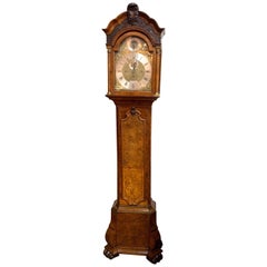 19th Century English Burl Walnut Inlaid Grandfather Clock