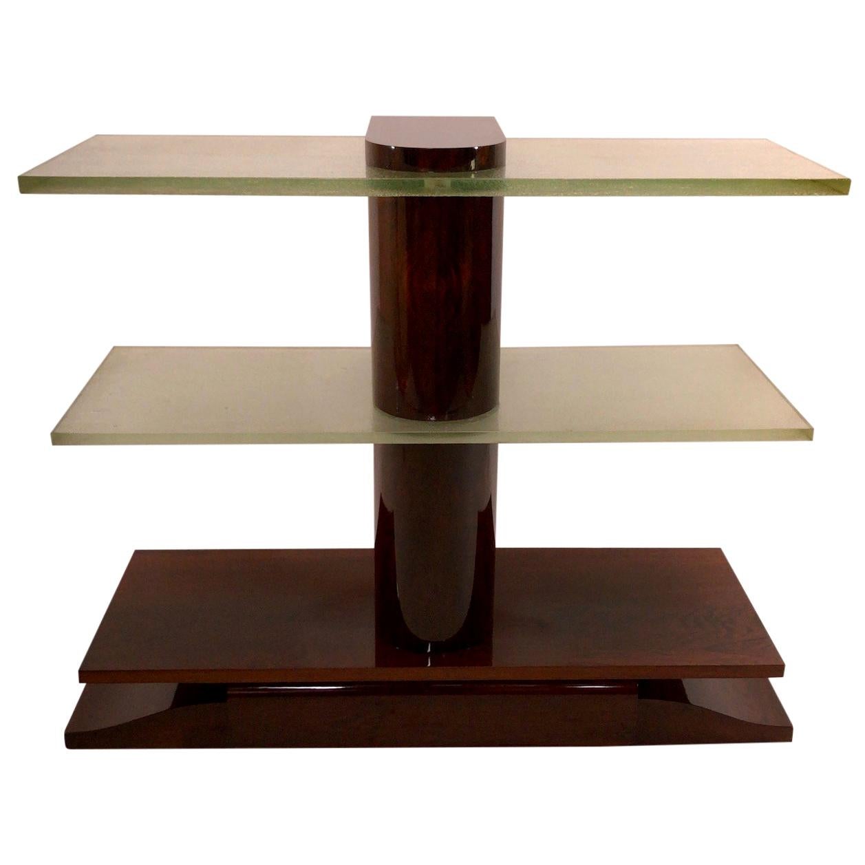 Art Deco Console Table with Saint Gobain Glass and Real Wood Veneer For Sale