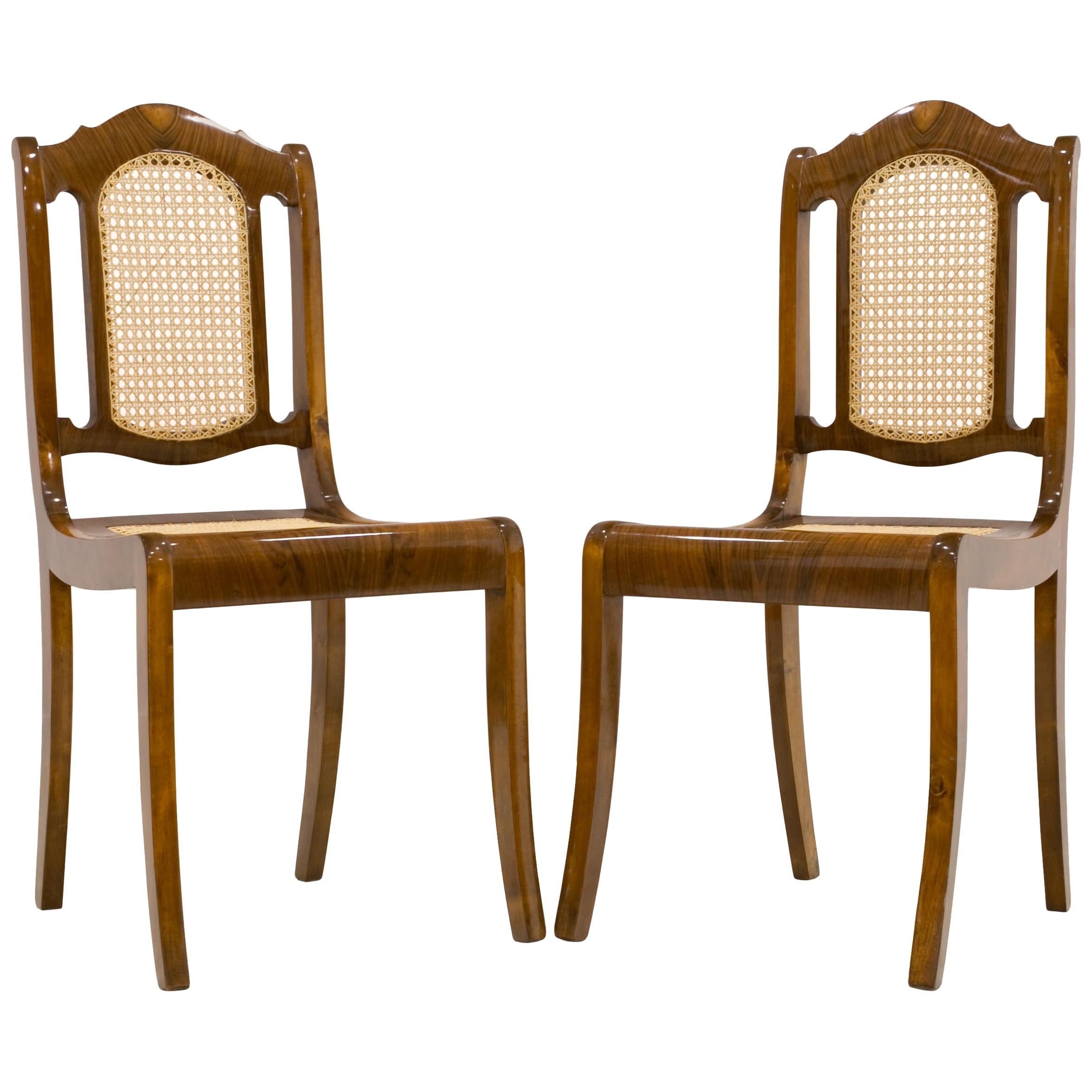 Set of 2 Biedermeier Cane Chairs in Walnut, Germany, circa 1850