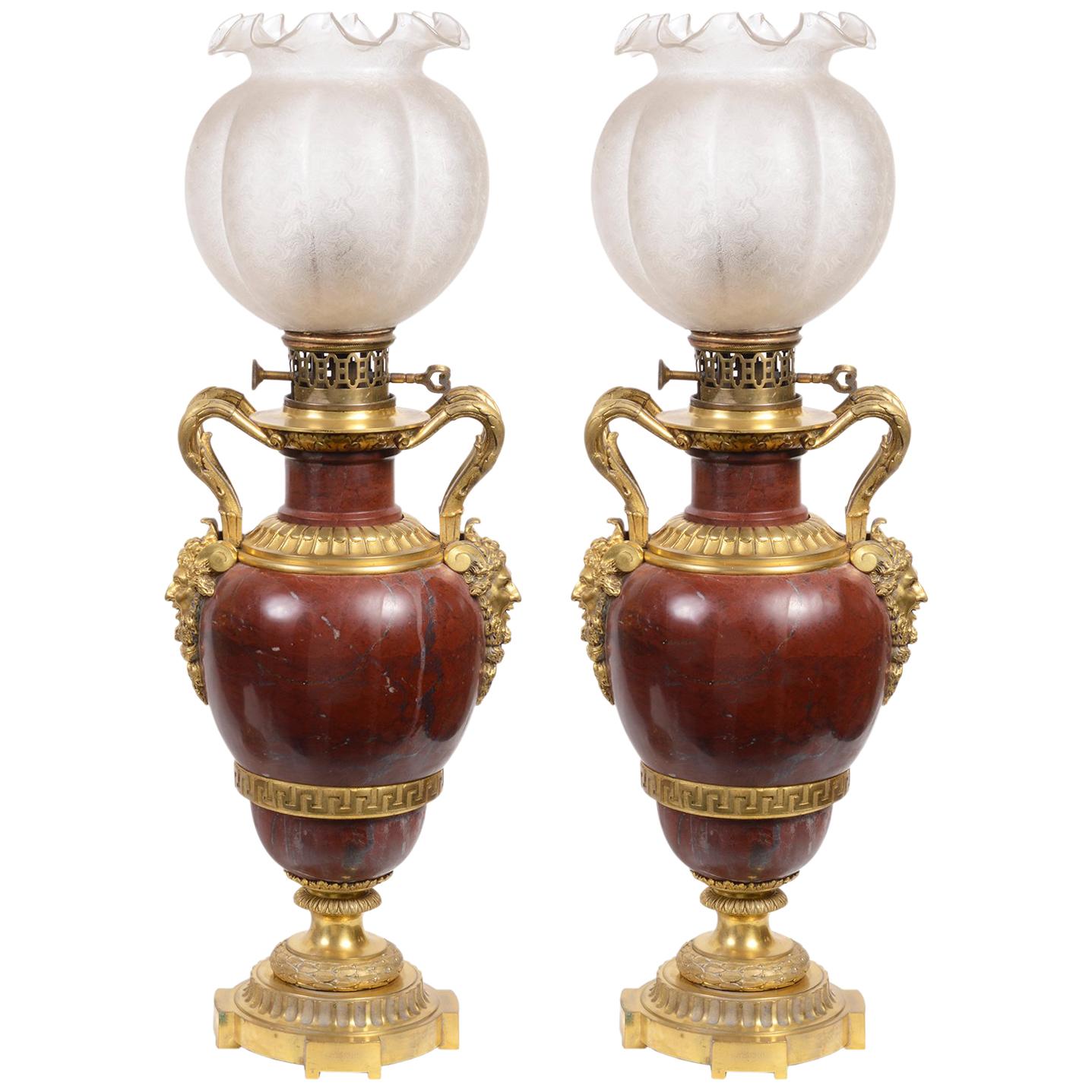 Impressive Pair of 19th Century Classical Marble Lamps