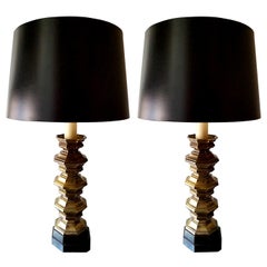 Vintage James Mont Style Midcentury Bronze Lamps
