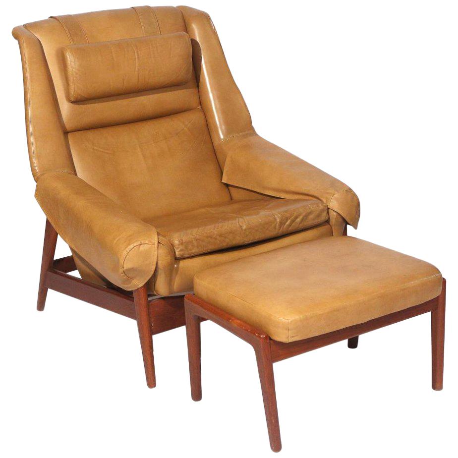 Folke Ohlsson Lounge Chair and Ottoman in Leather