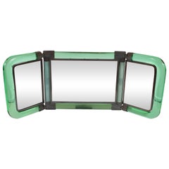 Italian Midcentury Emerald Glass, Bronze and Glass Illuminated Vanity Mirror