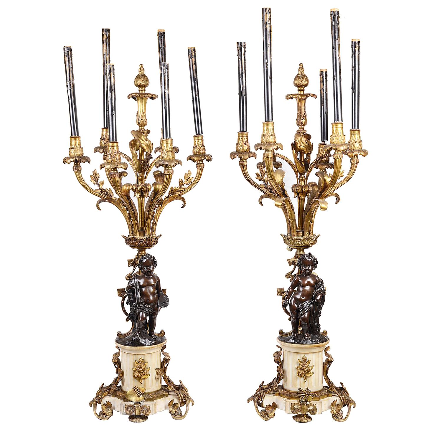 Large Pair of Classical Bronze Louis XVI Style Candelabra, 19th Century For Sale