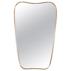 Italian Amorphic Mid-Century Modern Atomic Bowed Shield Form Brass Mirror