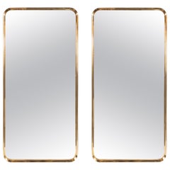 Pair of Italian Mid-Century Modern Rectangular Curvilinear Brass Wrapped Mirrors